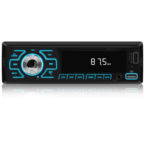 Radio de Coche Bluetooth 1 DIN Soporta Radio FM, Bluetooth Call, App Control, Power Off Memory, USB Charging, Aux,7 Colores de Iluminación