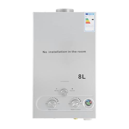 Calentador de agua de gas, 24 kW con control inteligente de temperatura de CPU, calentador de agua portátil para exteriores, calentador de agua de gas sin depósito, para casa, autocaravanas, cabinas