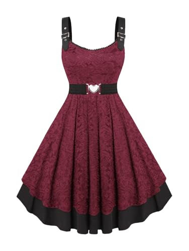 Image of Rosegal Women Plus Size Retro Lace Belt Party Cocktail Dress | 1950s Vintage Dress, Wedding Guest-Formal Bridesmaid Dress, Sleeveless Midi Dress, Retro Rockabilly Pinup Dress