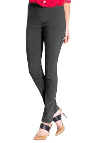 SLIM-SATION Women Slimming Tummy Control Wide Band Regular Length Pull-on Straight Leg Pant, Black, 16