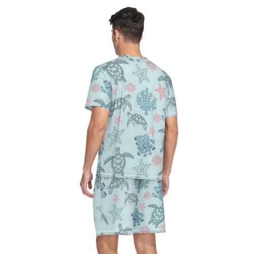 Mens Short Sleeve Pajama Set Ocean Life with Sea Creatures 2-piece Lounge Sleep Sets Men's Sleepwear S-XXL2