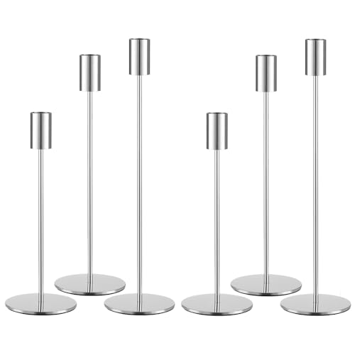 AUMAYCO Set of 6 Silver Taper Candle Holders...