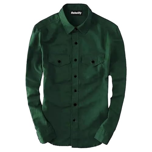 Men's Black Cotton Blend Long Sleeve Collared Neck Relaxed Fit Bu...