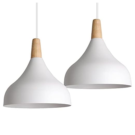iDEGU Lot de 2 Lustres Suspensions Rétro Suspension Luminaire Moderne Style Goutte Chapeau Plafonnier E27 Métal Lampe Suspension pour Chambre Salle à Manger Cuisine, Ø 20CM (Blanc)