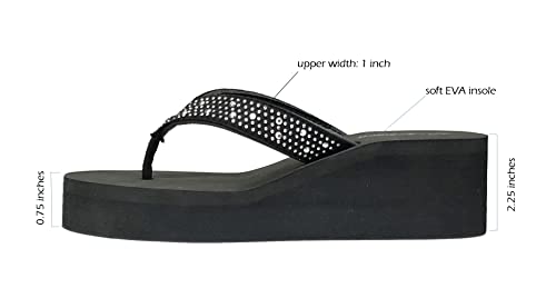 Image of REDVOLUTION New Women's Rhinestone Sandals Platform T-Strap Jewel Sandals High Wedge Flip Flops