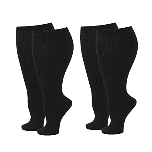 Wide Calf Compression Socks for Women Men 2 works Plus Size Extra Large Size Support Socks Stockings Reduces Swelling & Pain for Nurses Running Pregnant Travel Flight 20-25 mmHg