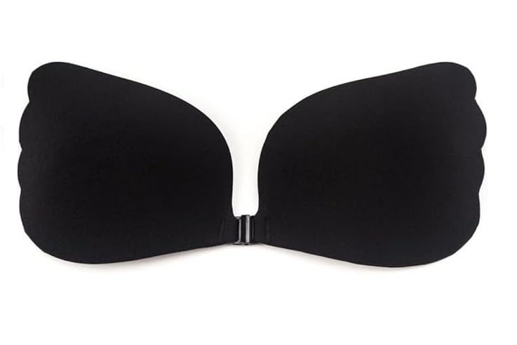 Women's & Girls Padded Wire Free Regular Reusable Strapless Wire Free Stick-On Silicone Push Up Free Wing Bra (1 Pair - Black)