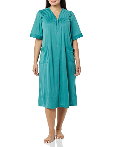 AmeriMark Women Calf-Length Snap Front Duster Bathrobe – Plush Loose-Fitting Housecoat Full Coverage Bath Robe Patch Pockets