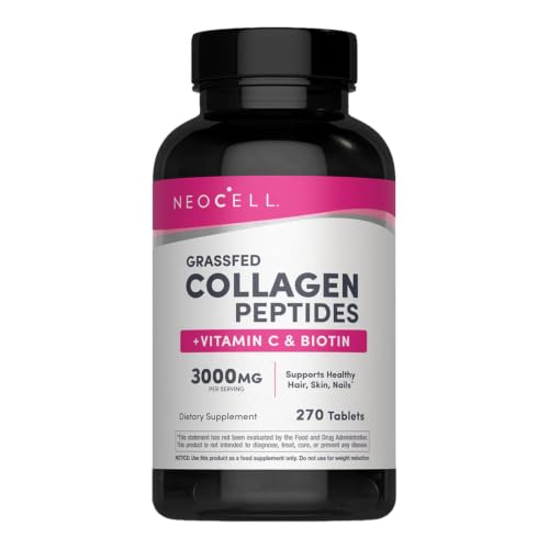 NeoCell Grassfed Collagen Peptides + Vitamin C + Biotin 6g Type 1 & 3 & 5 000mcg Biotin | Supports Healthy Hair & Skin & Nails & Joints | 270 Tablets