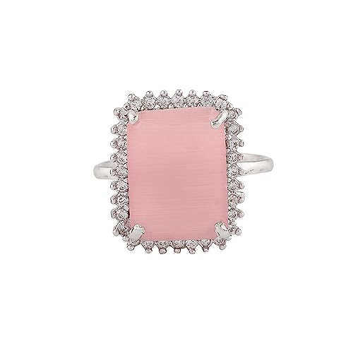Estele Rhodium Plated Rectangular Designer Adjustable Finger Rings with Cubic Zirconia Stones for Girls & Womens (B0C7N34B5S) Amazon Price History, Amazon Price Tracker