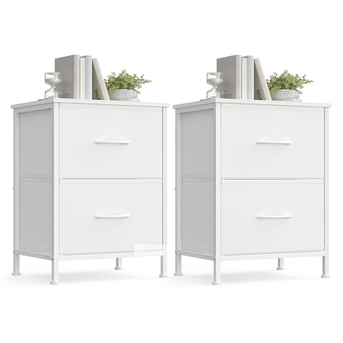 Image of SONGMICS BELLAH Collection - Dressers for Bedroom, Chest of Drawers, Nightstands, 2 Drawers, Storage Organizer Unit, Closet, Entryway, Set of 2, Modern, Cloud White and Snow White ULGS112WH03S