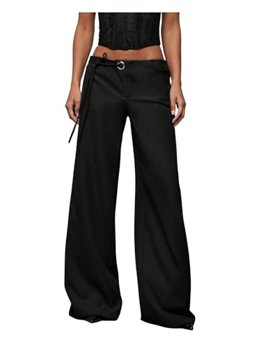 GORGLITTER Women's Low Rise Waisted Dress Pants Wide Leg Straight Trousers Work Slacks Pants Business Casual Outfits2