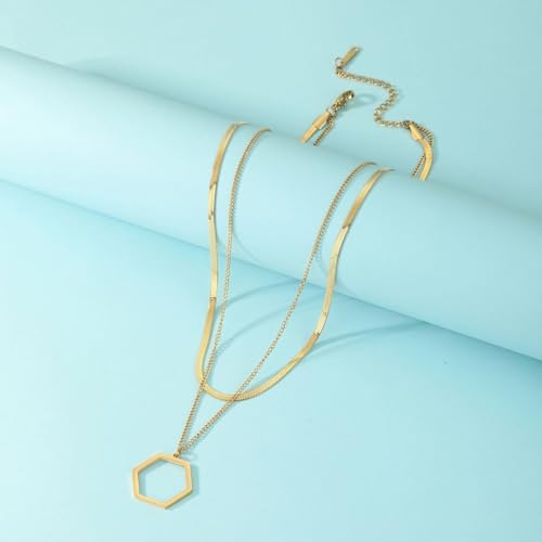 Collier hexagonal double chaîne en acier pour sublimer vos tenues de soirée - 3