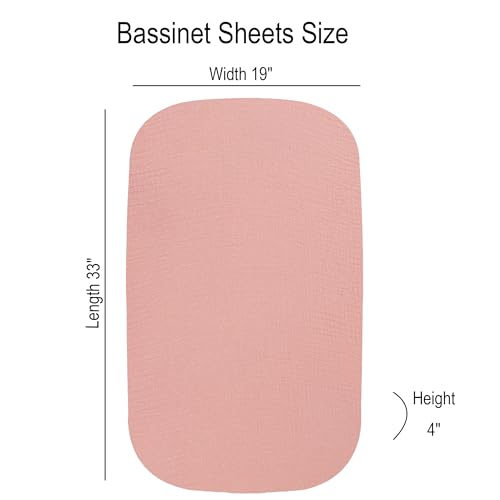 Image of Onacosht Muslin Bassinet Sheets 33 inchx19 inch, 3 Pack 100% Cotton, Pink & Floral | Compatible with Mika Micky, KoolaBaby 3-in-1, Baby Delight & Dream on Me Rectangle Bedside Mattress, baby girl, 100% Cotton