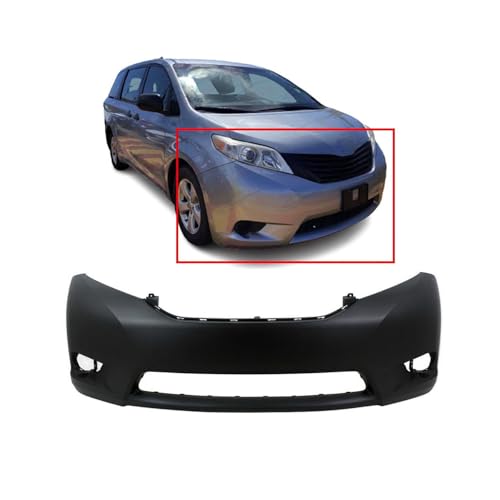Image of Compatible with Toyota Sienna 2011-2017 Front Bumper Cover | Primed, With Fog Light Holes, Without Parking Sensor Holes, Ready to Paint, OEM 5211908904, TO1000369