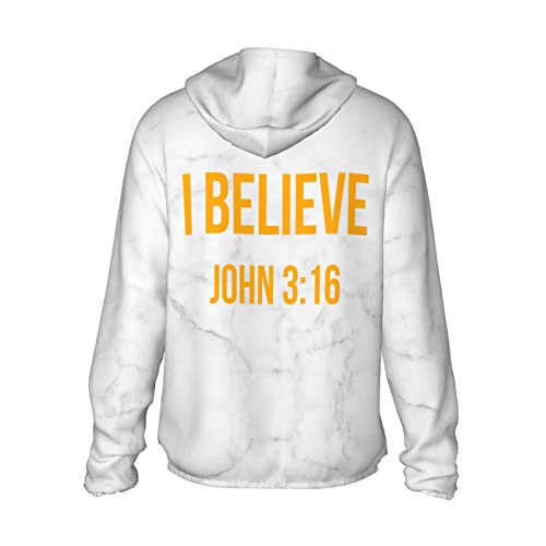 I Believe John 316 Christian Gifts Men's Sun Hoodie Hooded Long Sleeve Cooling Shirt with Pocket Fishing Sun Shirts