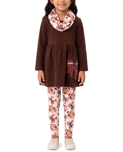 Image of Unique Baby Girls Kids Toddler 3pc Outfit Set Long Sleeve Stretch Tunic Top Leggings and Scarf