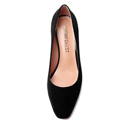 SHOWFOREST Womens Slim Suede Slip On Sexy Bridal Square Toe Solid Stiletto Mid Heel Pumps Shoes 2.5 Inch3