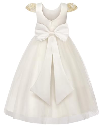 Uhnice Girls Embroidered Mesh Flower Dress Tulle Formal Gown with Removable Bow for Wedding Party2