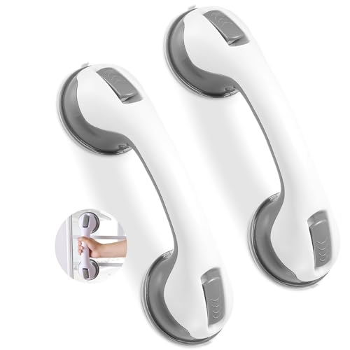 2 Piezas Agarraderas de Baño con Ventosa 30 cm,Barra de Apoyo para Ducha sin Taladro,Asa Antideslizante Reutilizable para Mayores, Ancianos y Niños,Ideal para Ducha,Inodoro y Puertas de Vidrio,Gris
