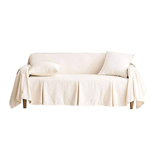 HUOLEO Leinen Sofabezug, 3 Sitzer Sofaüberwurf Weich Modern Universal Sofahusse Couch Überwurf für Wohnzimmer Haustier Möbelschutz Tagesdecke-Cremeweiß-200X360cm(78X141in) Cover