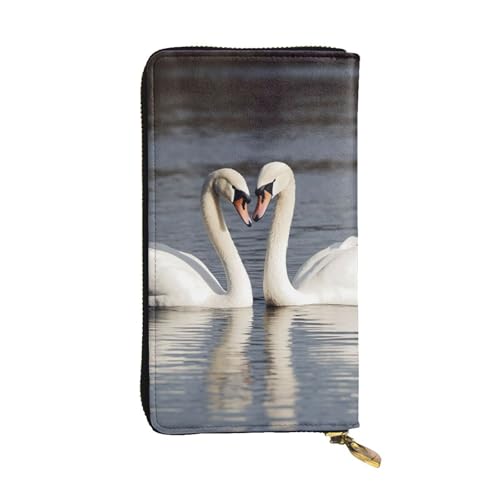 Portefeuille en cuir support de téléphone zippé grand format motif cygne