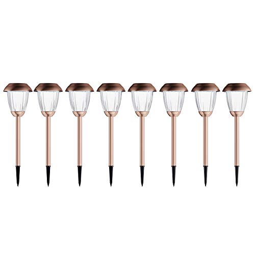 Solar-Powered Outdoor Lights - Set of 8 Stainless-Steel Stake Lights for Gardens, Walkways...