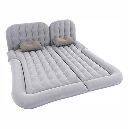 SUV Air Mattress Camping Beds, Inflatable Thickened Car Mattress Backseat with Two Pillow and Electric Air Pump, Double-Sided Portable Sleeping Pad for Home, Outdoor and Travel (Color : Gray)