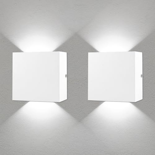 CHEVVY 2 Paire Applique Murale LED 12W Moderne Intérieur 6000K Carrée Blanche Décorative, Éclairage Extérieur étanche IP65 pour Chambres à Coucher, Salon