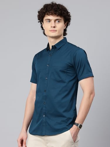 Image of Majestic Man Slim Fit Pure Cotton Half Sleeve Solid Casual Shirt