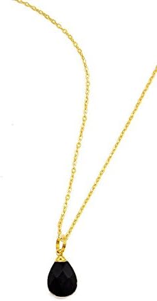 Charlene K Charming Faceted Teardrop Onyx Gemstone Pendant with 17" Long 14K Gold Vermeil Chain