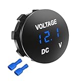 Battery Voltage Meter, DC 12V Waterproof Voltage Meter Tester, LED Digital Display Voltage Gauge Meter, Battery Monitor Indicator, Round Panel Voltage Gauge for Car Motorcycle Boat (Blue)