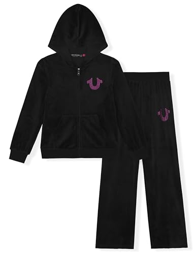 True Religion Girls Hoodie and Sweatpant Set Velour Jogger Sets for Girl Fashion Clothing