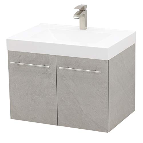 WINDBAY Wall Mount Floating Bathroom Vanity Sink Set. Light Slate