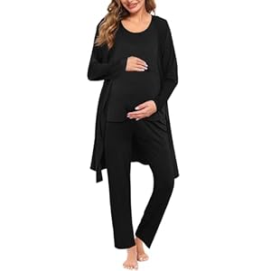 SWOMOG Maternity Nursing Robe Set 3 PCS Women Postpartum Pajamas Breastfeeding Labor Delivery Hospital Pregnancy Pjs