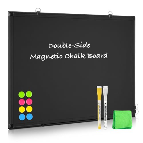 QUEENLINK Magnetic Chalk Board, 24“x18” Black Chalkboard Double-Sided Blackboard for Wall, Black Aluminium Frame for Home, School, Office, Kitchen