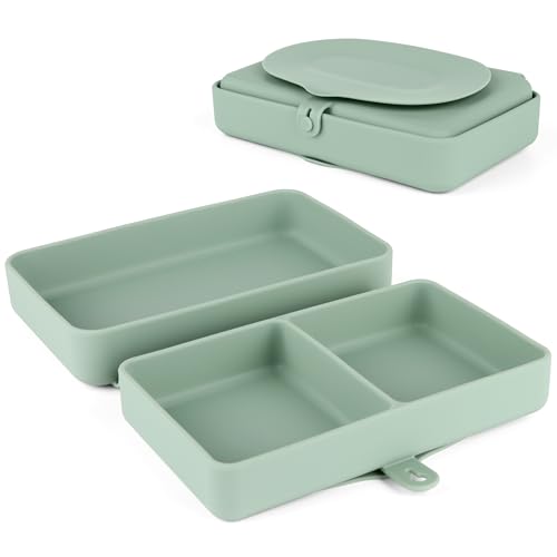 Image of Nearbyme Silicone Baby Plate, Foldable & Compact Food Grade Silicone Plates, Foldable Toddler Travel Essential with Suction for Toddlers (Cambridge Blue)