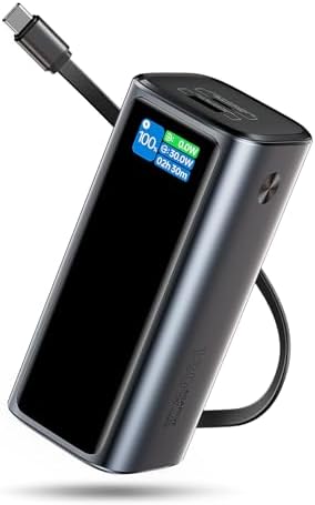 Laptop Power Bank, 130W Portable Charger with Dual Ports & Built-in Retractable Cable, 20000mAh Portable Power Bank with Smart Digital Display, for iPhone 17/16/15 Pro/Pro Max Series, MacBook, Android