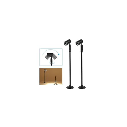 Sorfia 2 Pack Mini LED Spotlight, 3W Aluminum Spot Light Jewelry Showcases Display Lighting Adjustable Angle AC 110V Hard Wired Standing Up Cabinet Spotlight Accent Lights (Black Warm Light 3000K)