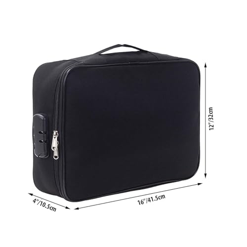 Image of Handcuffs Document Bag with Lock 2 Layers File Organizer, Portable Home Travel Safe Storage for Important Documents,Passports,Laptop, Black(Soft)