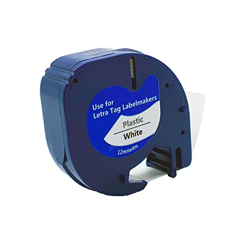 Typicshop 1 ruban d'étiquettes compatible avec Dymo LetraTag - Recharges Dymo avec fond blanc et texte noir - 12 mm x 4 m - Pour Dymo 91201 LT-100h LT-100T LT-110T XR Cover