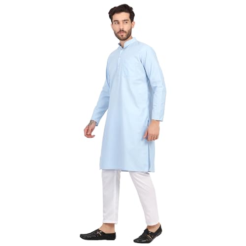 Image of Sadree Men's Cotton Blend Light Weight|Knee Length|Mandrin Collor|Relax comfert|Classic Style Kurta Pyjama Set