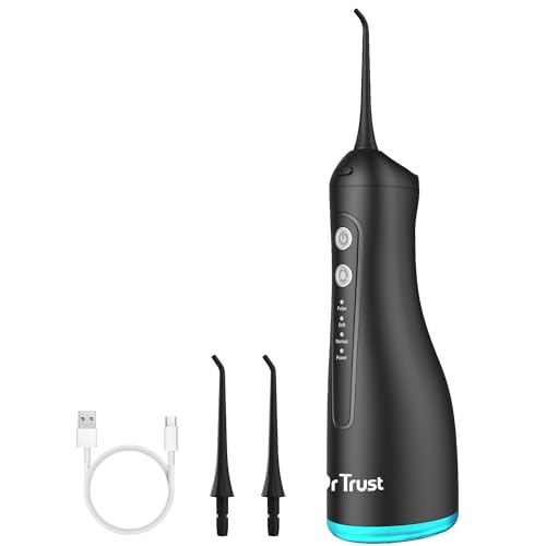 Image of Dr Trust USA 314 Aquacare Oral Irrigator, Portable Cordless Water Flosser, Rechargeable Dental Care Flossing, 4 Cleaning Modes, IPX7 300 ml Water Tank, Flossing at Home & Travel, Dental Oral Gum Care Flosser for Plaque Removal