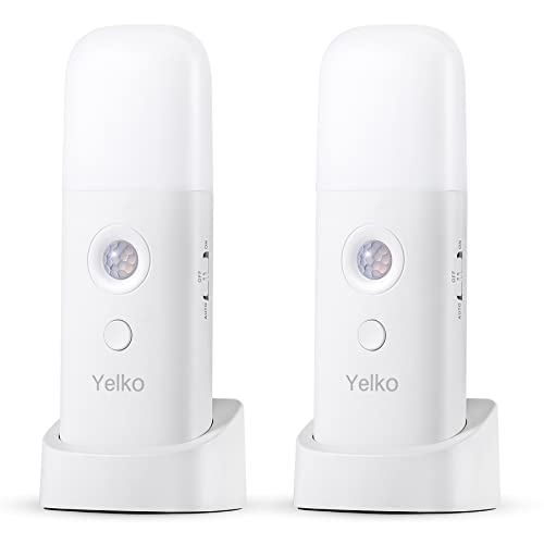 YELKO Motion Sensor Night Lights, Rechargeable Nightlights Battery Operated, Dimmable Table lamp with 5 Levels Brightness Adjustable, Cordless Dimmable LED Nursery Lighting for Home(Cool White 2Pack)