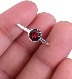 Garnet Silver Ring 925 Sterling Silver Handmade Minimalist Stackable Petite Women Ring Natural Red Garnet 6 MM Round Cut Gemstone All Size F to Y (US) Ring Jewelry