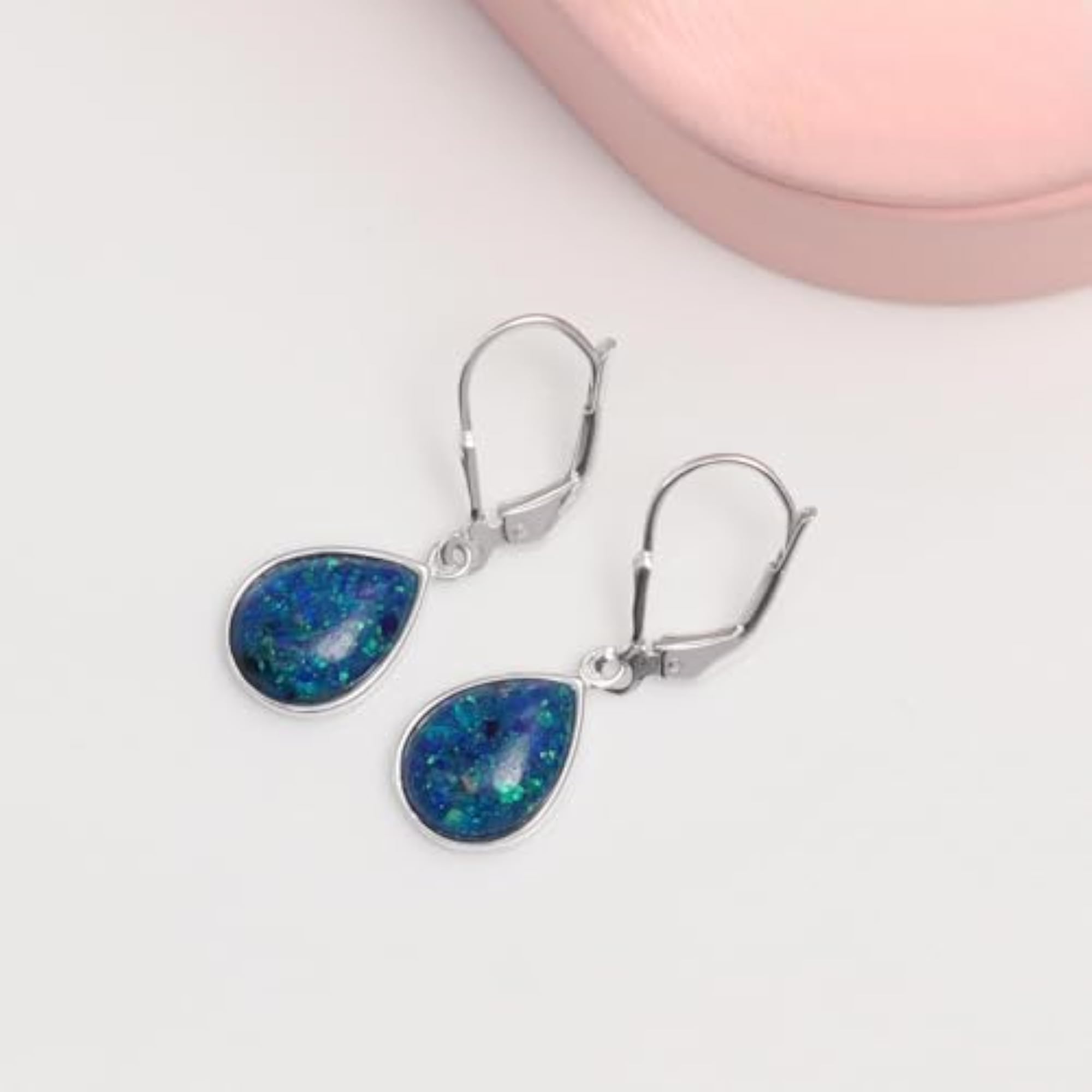Women's Teardrop Opal Dangle Earrings in Sterling Silver