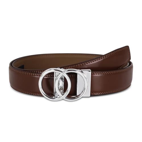 Image of Aurolran Men&Womens Leather Dress Belt Business Automatic Buckle Belt Color-Black Silver Gold