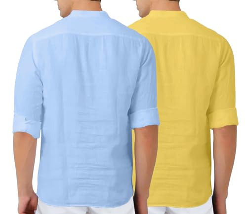 Image of Zombom Men's Combo Cotton Polyester Blend Solid Full Sleeve Straight Regular Fit Mandarin /Chinese Collor Kurta (Pack of 2)