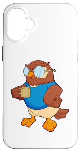 フクロウ コーヒー マグカップ スマホケース iPhone 16 Plus 用