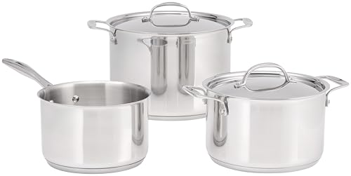 Stellar Profile 3-Piece Cookware Set – 18cm Saucepan (No Lid), 20cm Casserole, 24cm Stockpot – Induction Ready, 18/10 Stainless Steel, High Conductivity Base, Oven & Dishwasher Safe